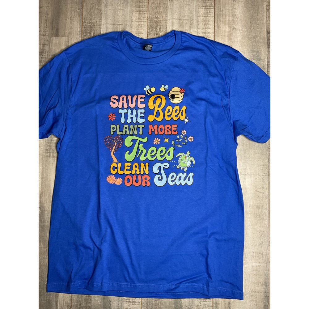 Gildan Softstyle Save The Bees Plant More Trees Clean Our Seas Graphic Tee Large